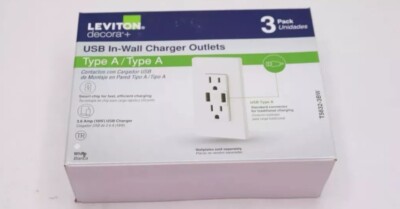 Leviton USB Charger/Tamper Resistant Outlet White 15 A T5632-3BW (3-Pk) new
