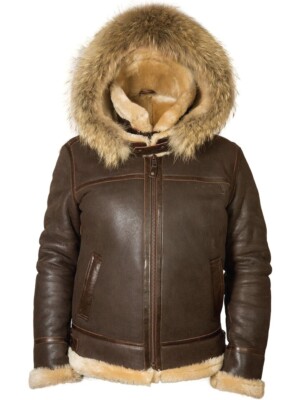 Aviator B3 Bomber Jacket for Mens - Hooded Real Leather Sheepskin Winter Flight