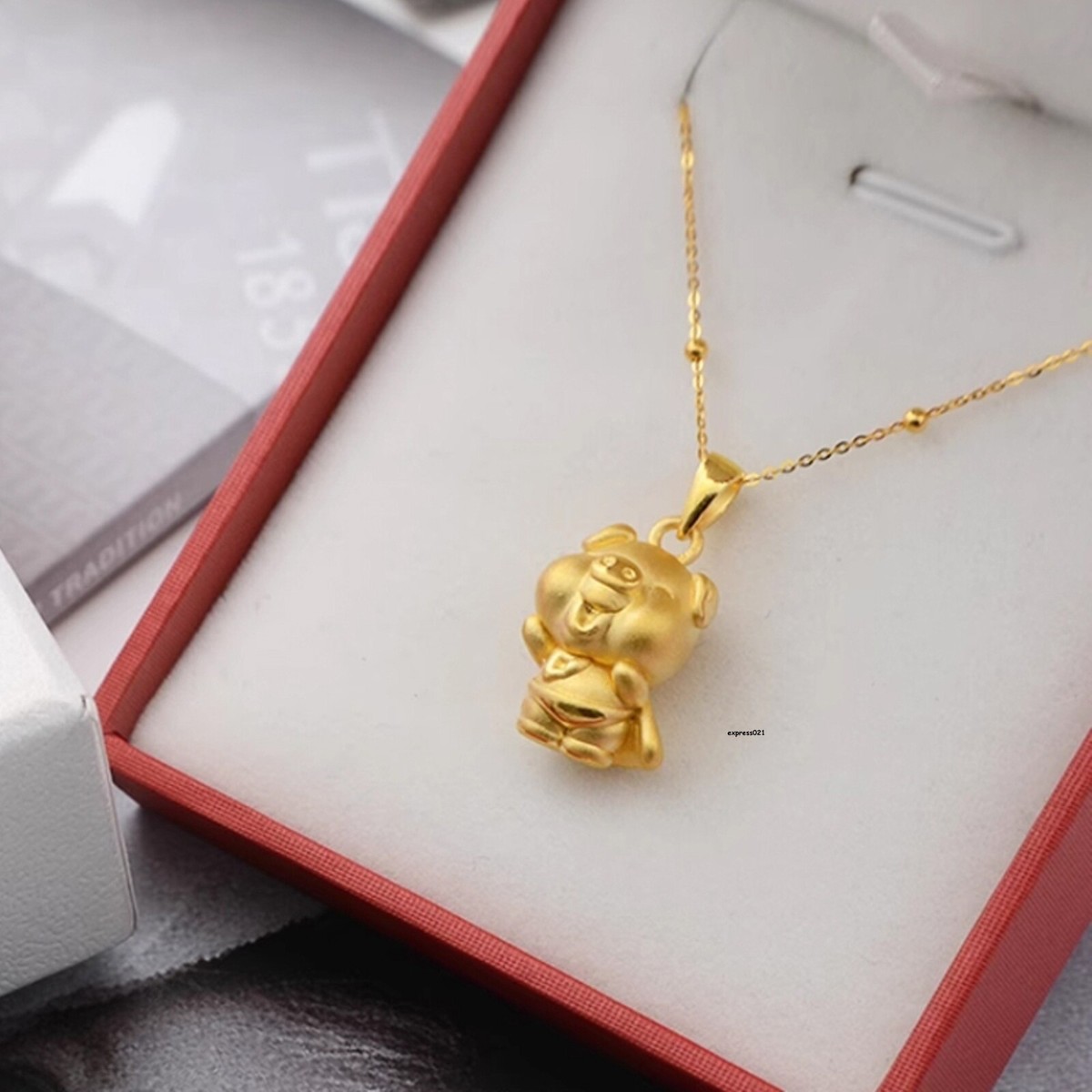 Pure 999 24K Yellow Gold Men Women 3D Lucky Zodiac Cute Pig