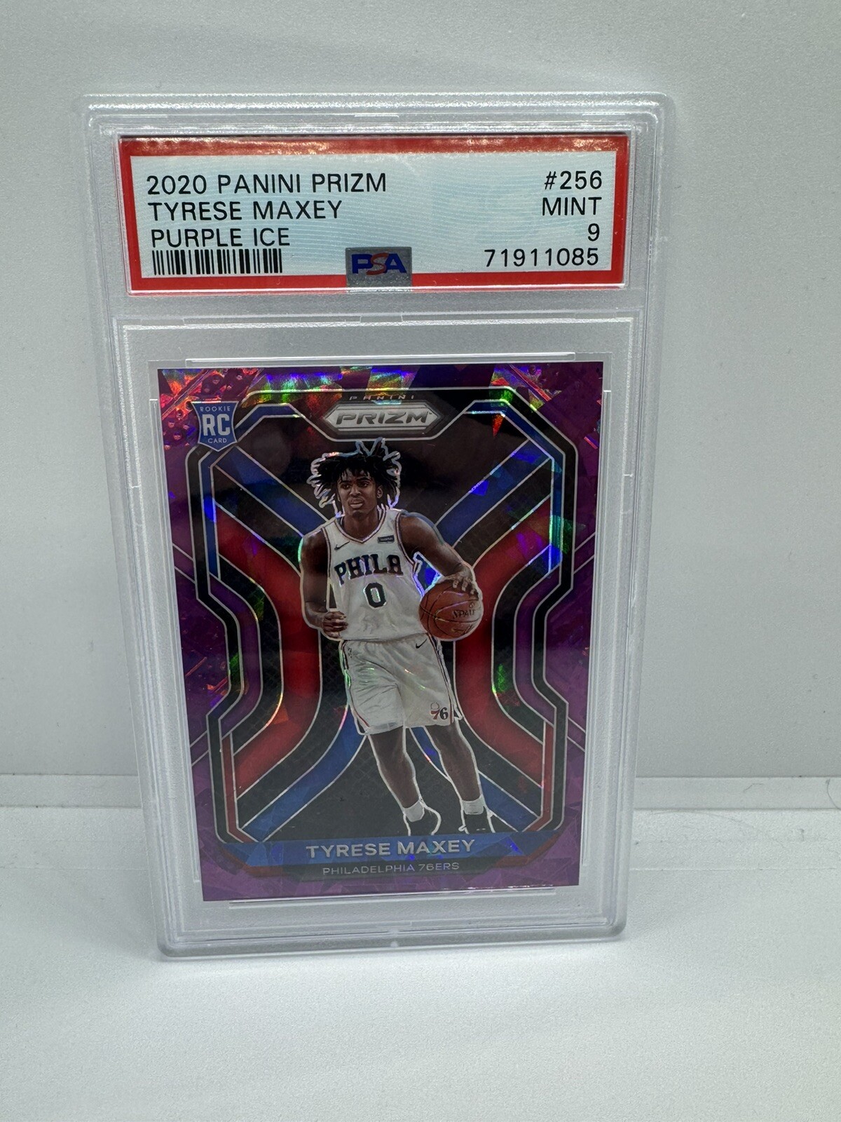 2020 Panini Prizm Tyrese Maxey Purple Ice /175 PSA 9 Rookie Rc