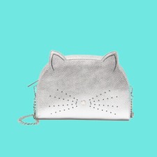 Ted Baker Silver Kirstie Cat Leather Crossbody Chain Clutch Women's Nwt