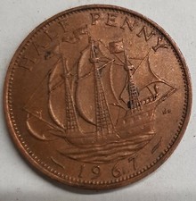 Old Coin 1967 Ship Halfpenny British