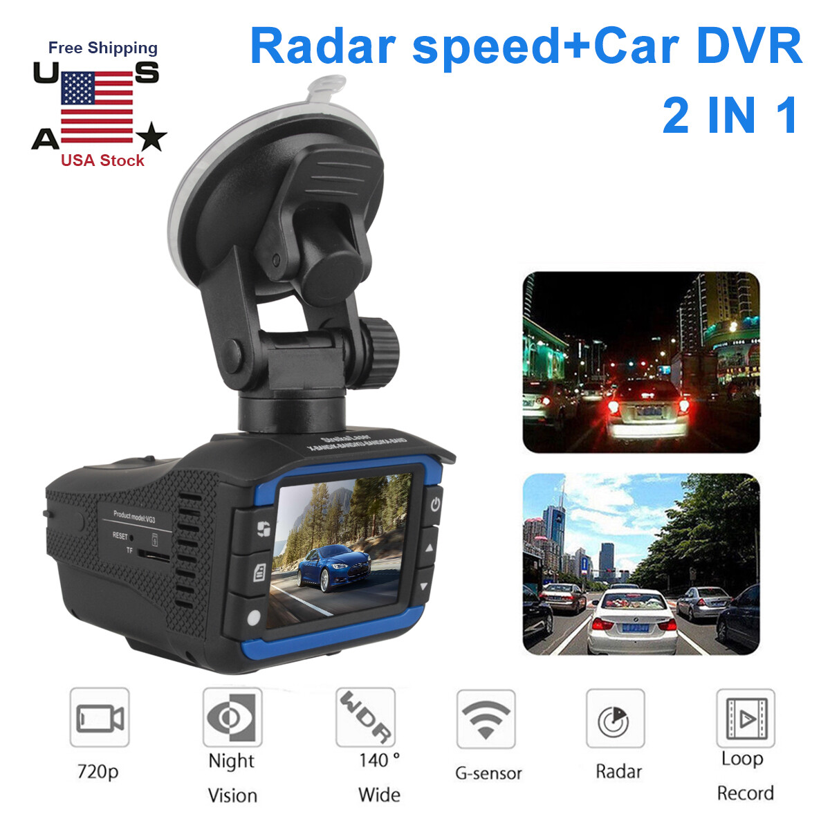 2IN1 Anti Radar Laser Police Detector Speed Car Recorder Dash Camera