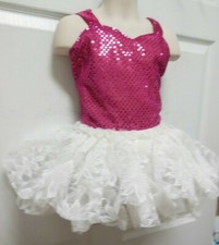 Sequin leotard with white lace skirt Perfect for dressup or class rasberry 4-6C