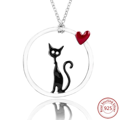 Charm di sicurezza a forma di gatto per bracciale Pandora in argento Sterling 925-Pendent a forma di cuore con fermaglio-Perline per bracciale delle donne
