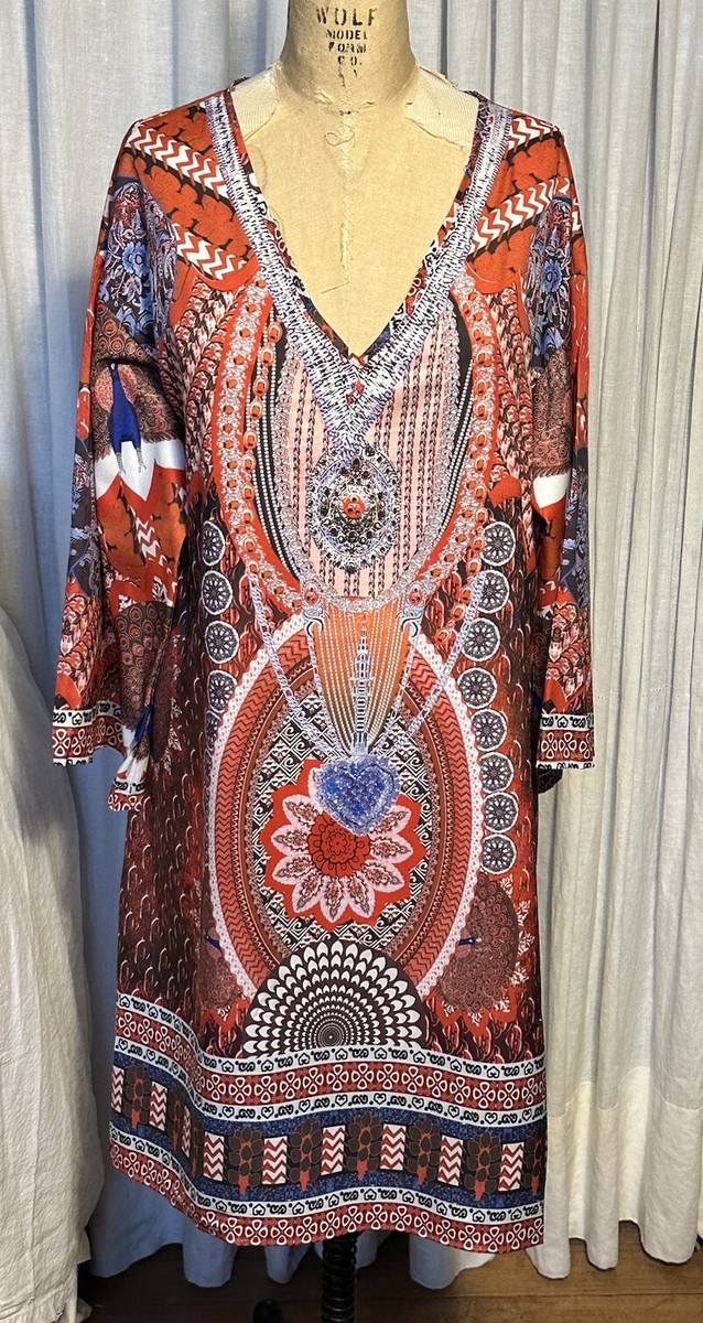 Sheilay Womens Red/Brown/ect Peacock Print Tunic Dress Sz XL NWT | eBay