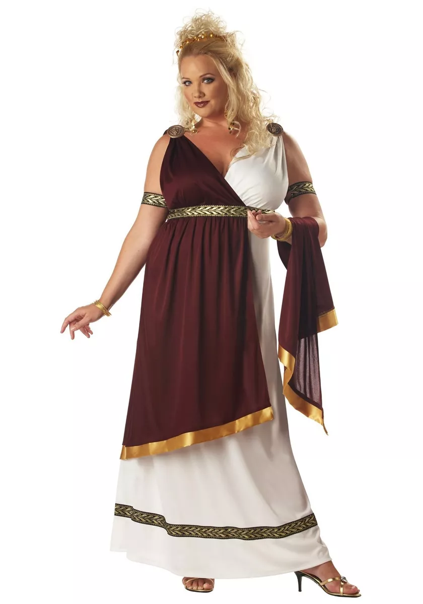 Roman Empress Costume 3 Pc Burg White Goddess Dress Arm Cuffs