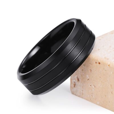 #ad #ad 8MM Tungsten Gold Black Rings Frosted Wedding Bands for Men Comfort Fit $18.74