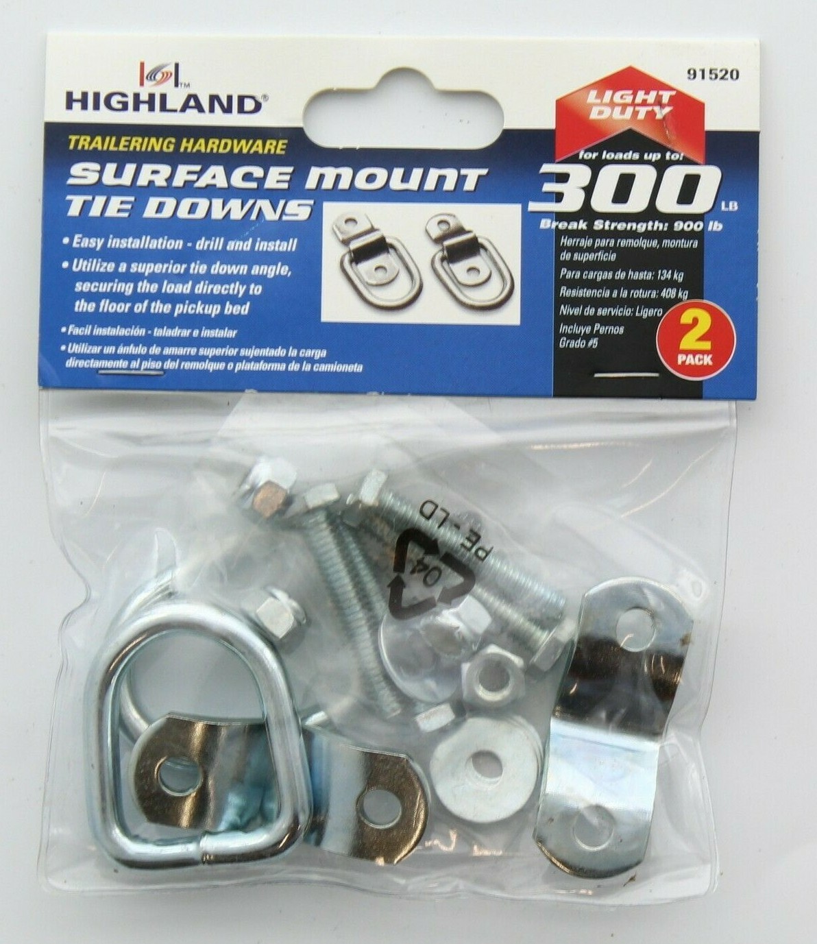 Highland Tie Down Anchors, Surface Mount 2 Piece, Truck Trailer, 300 lb