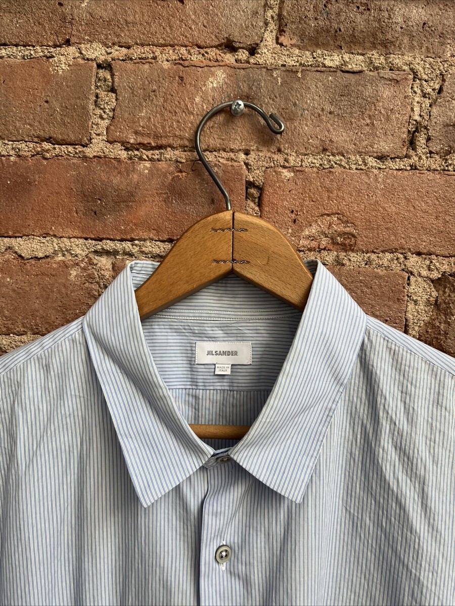 jil sander dress shirt Jil Sander Mens Shirt, Sz 17/43 Blue Stripe 100% Cotton, Italy