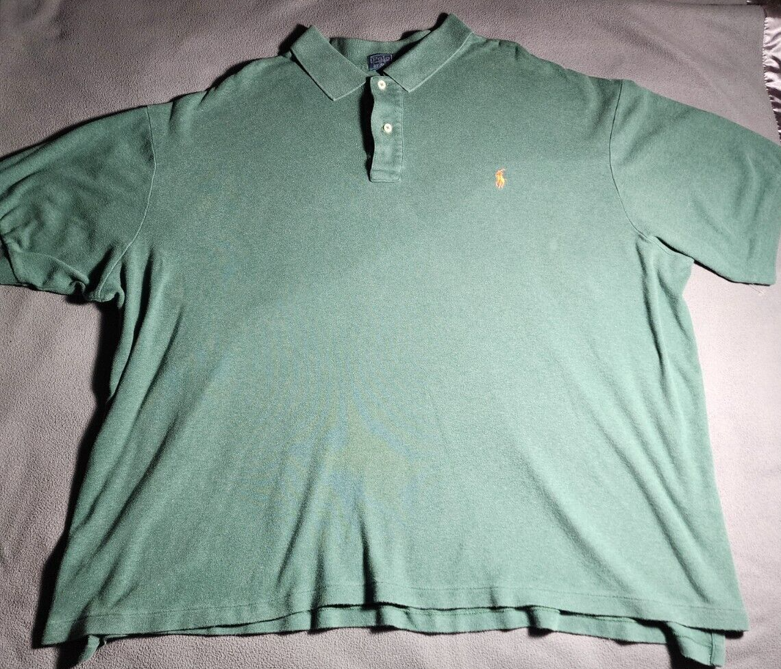 Polo Ralph Lauren camicia uomo taglia 3XB verde grande manica corta colletto arancione pony
