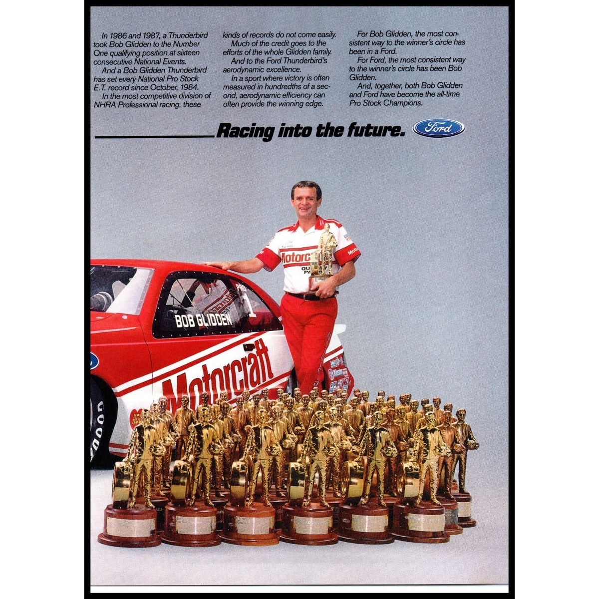 1987 Ford Thunderbird NHRA Race Car Vintage Print Ad Bob Glidden