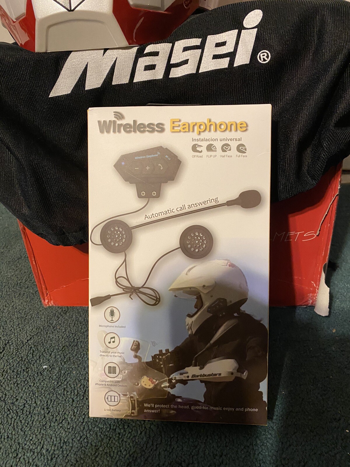 L-Masei 610 RED WHITE &chrome Motorcycle Bike  Helmet-Plus Wireless Earphone