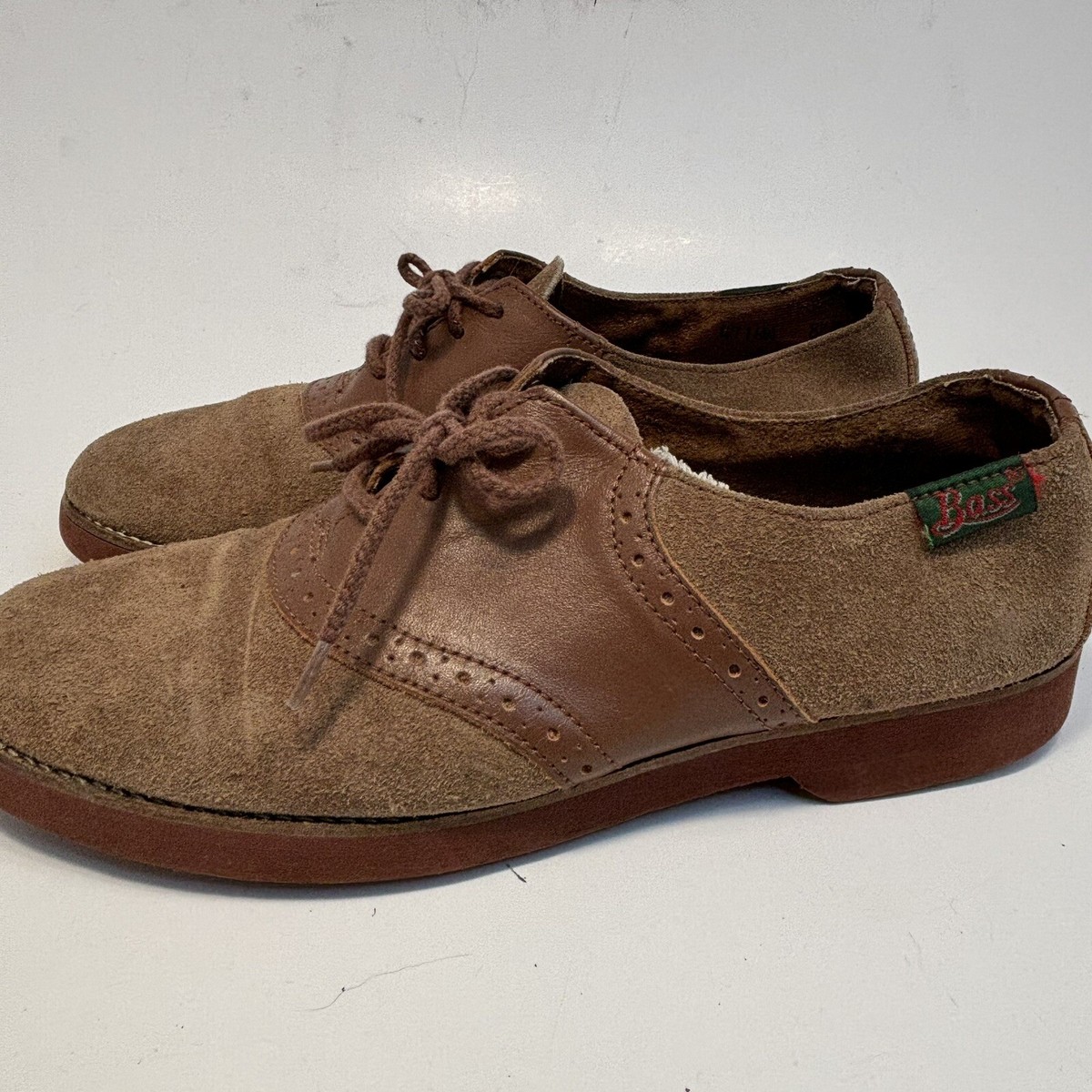 GH Bass RARE Mens Tan Saddle Oxford Size 8.5 Suede Leather Tan