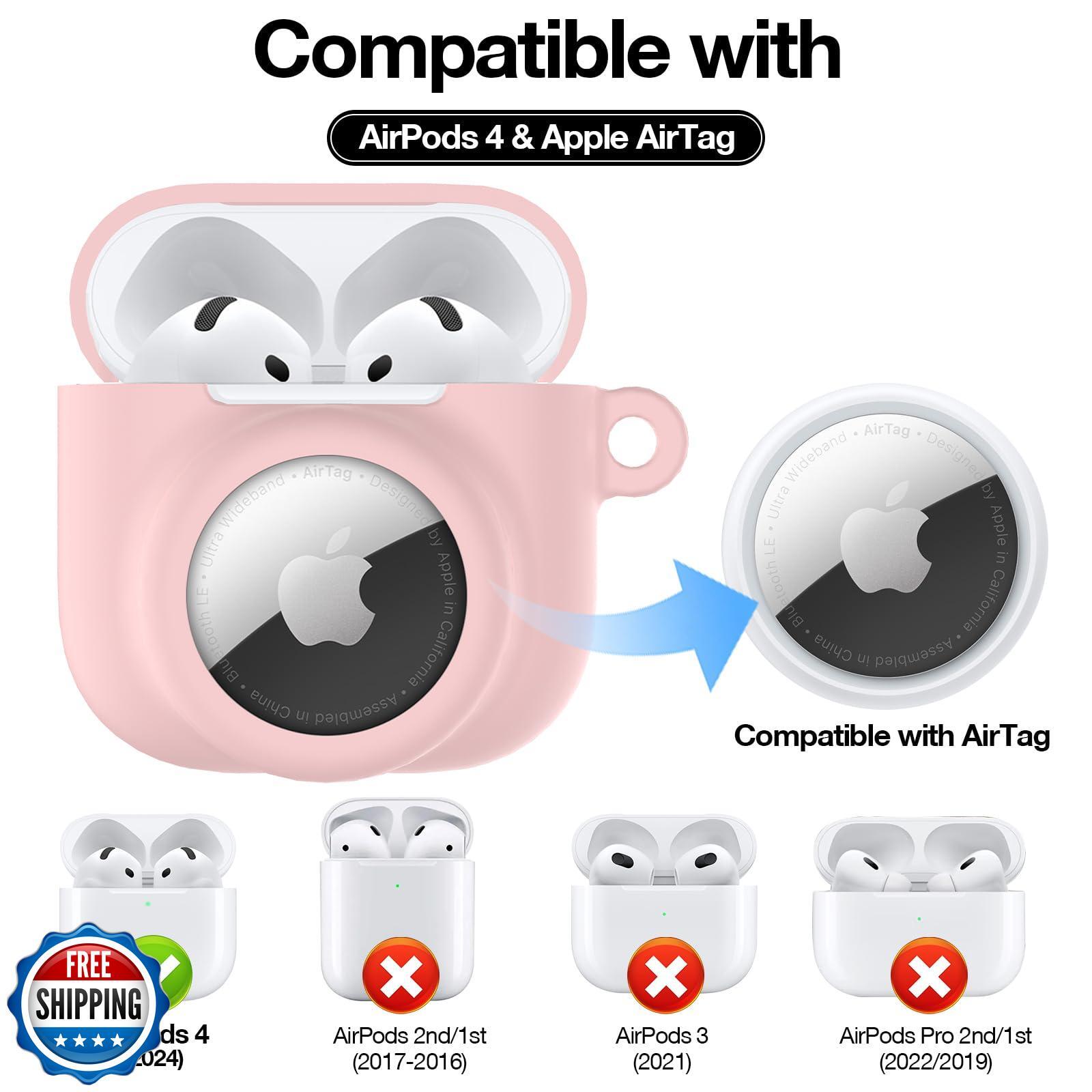 LDSXAY 2 in 1 Silicone Case Compatible with AirPod 4 and AirTag, Shockproof P