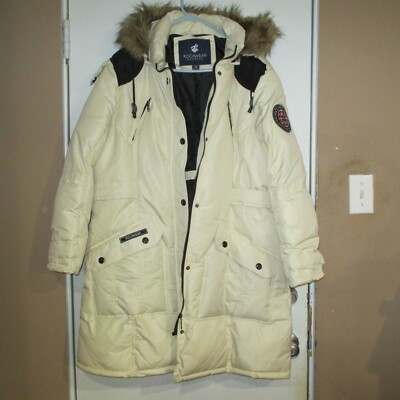 NEW IVORY ROCAWEAR CLASSIC Women Detachable HOODED JACKET Faux FUR Coat  Wash 1XL