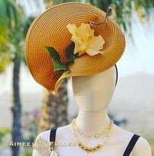 Golden Spicy Yellow Lily Flower Green Royal Ascot Fascinator Kentucky Derby Hat