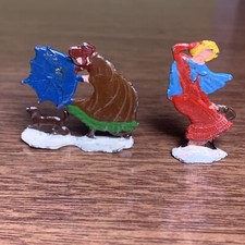 Vintage Hans Heinrichsen Christmas Figure Woman Umbrella Dog Windy Flat Lead
