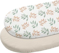 2 Pack Muslin Bassinet Fitted Sheets Soft Breathable Baby Mattress