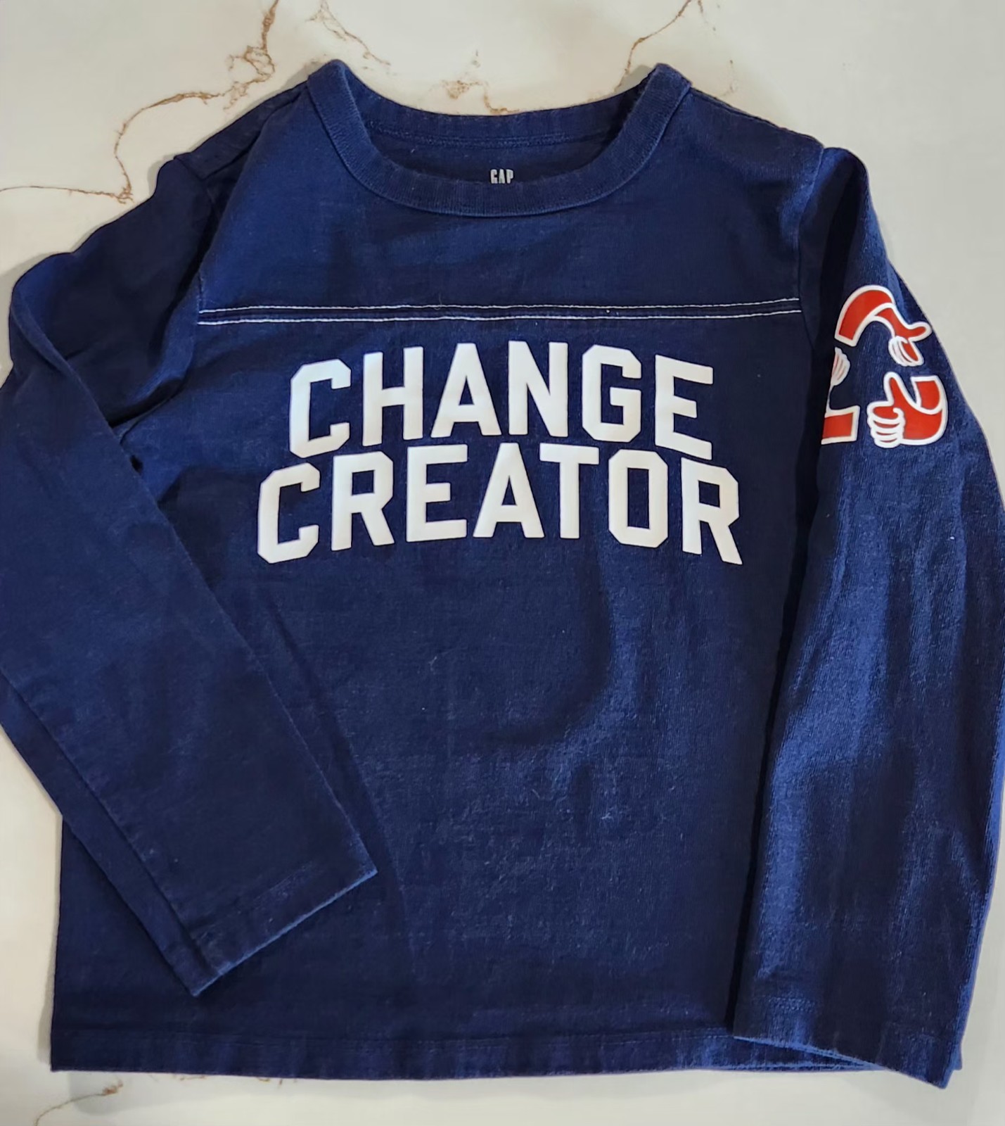 Gap Kids Boys XS Blue Long Sleeve Crew Neck Graphic Print T-Shirt Change Creator