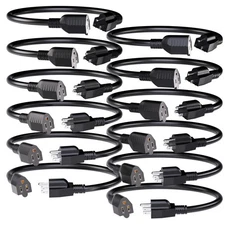 12 Pack Short Extension Cord 1 Foot Black, 16/3 Gauge Indoor Power Extension ...