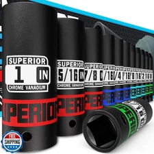 Aiourx 12 Piece 1/2" Drive Deep Impact Socket Set, 3/8" to 1", SAE, 6 points,