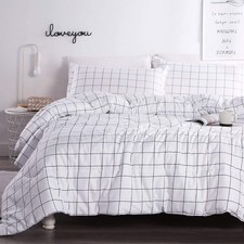 White Grid Comforter Set Twin Size 66x90 Inch , 2 Pieces 1 Grid Comforter an...