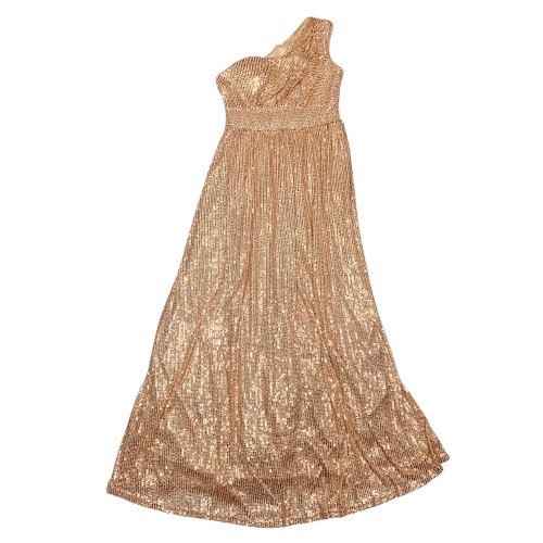 Shein One Shoulder Sequin Flowy Long Dress Rose Gold Size Large