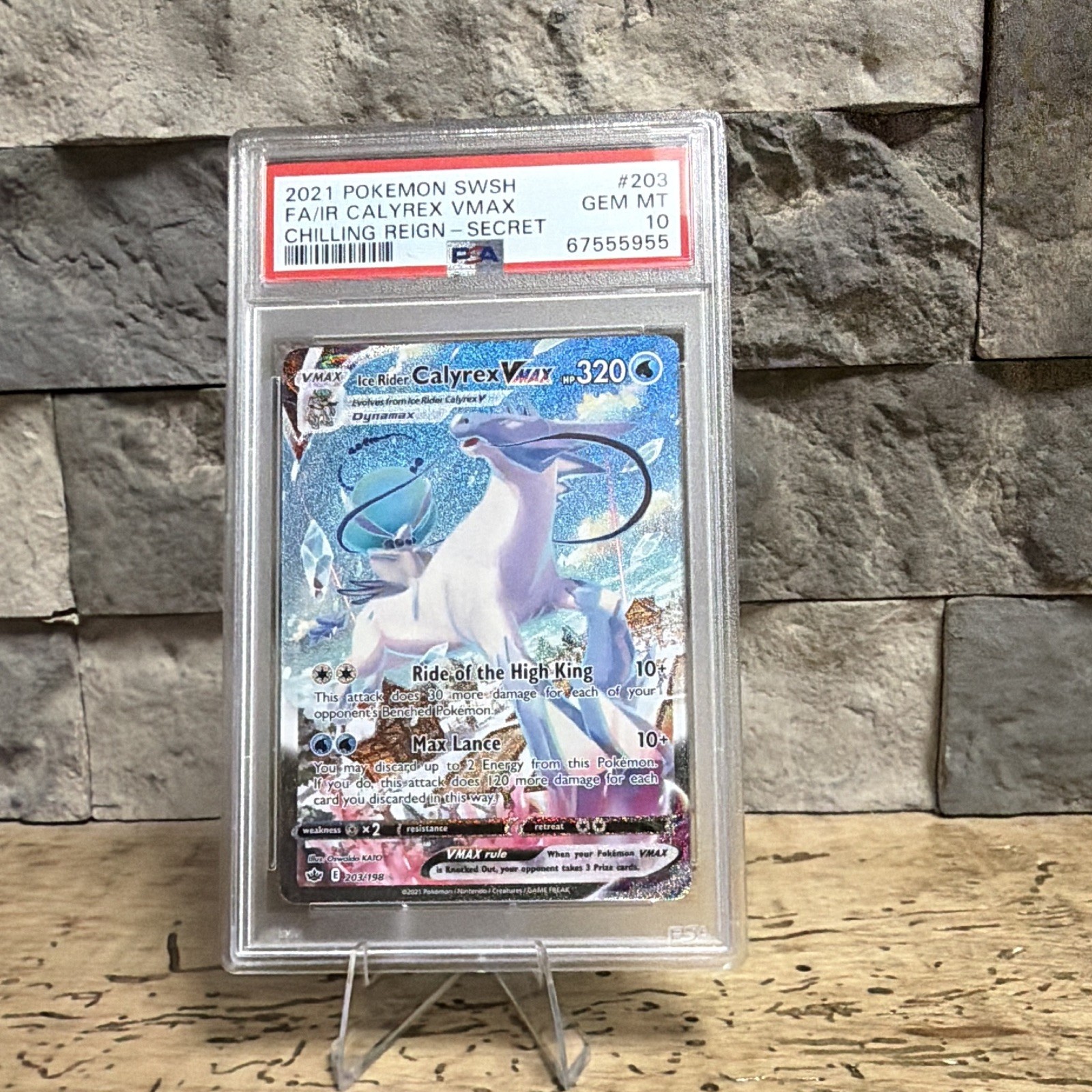 Pokemon Chilling Reign Ice Rider Calyrex VMAX Alt Art Secret Holo 203/198 PSA 10
