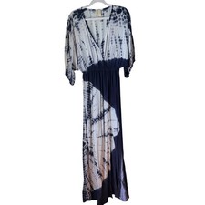 Japna Blue Tie Dye Maxi Dress Boho Hippie Dolman Short Sleeve Beachy Medium