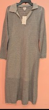 A New Day | Striped Collared Maxi Knit Dress - Black & Cream (Size L)