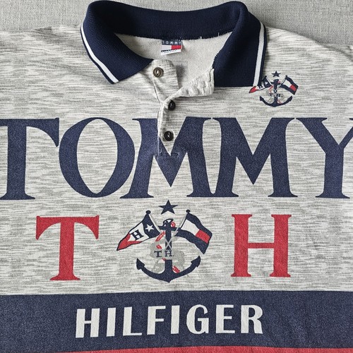 Vintage 90s Tommy Hilfiger Rugby Polo Shirt 2XL Long Sleeve Spell Out Anchor USA - Bild 2 von 17