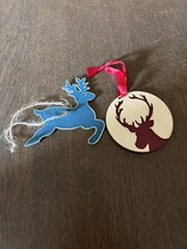 Wooden Reindeer Ornament Lot Of Two harry & david 2015 Christmas Holiday