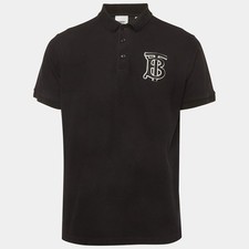 Burberry Black Monogram Cotton Pique Warren Polo TShirt M