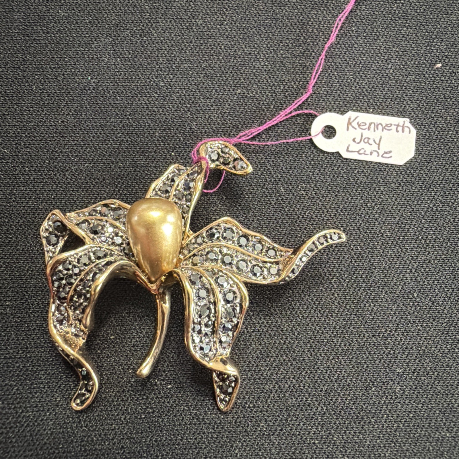 Vintage KJL Kenneth Jay Lane Black Crystal ORCHID… - image 1