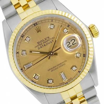 Rolex Datejust 16233 Champagne Diamond Dial Yellow Gold & Steel 36mm Watch