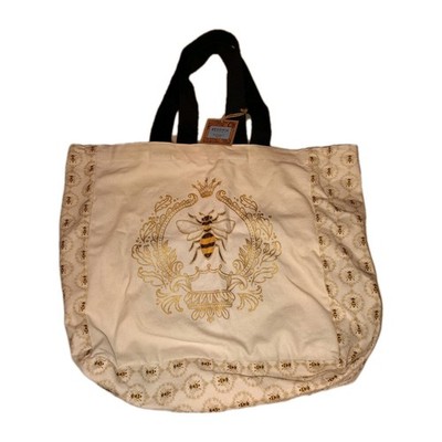 NWT Begonia Market Queen Bee Canvas Tote Bag Gold Metallic Honeycomb Reusable