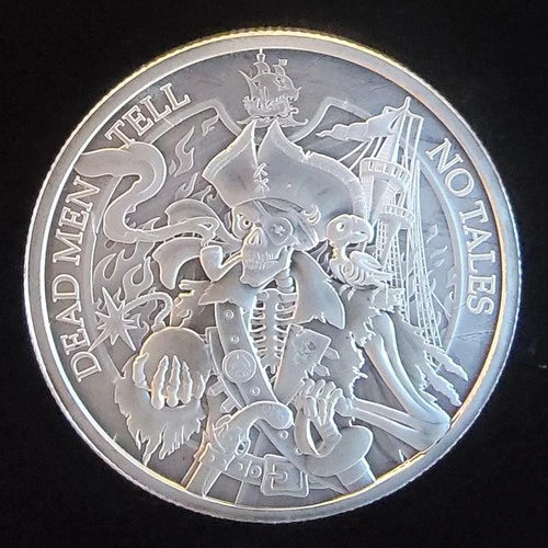Dead Men Tell No Tales Pirate Ship Bullion Rare Vtg  -0.999 Silver 1 Oz Art Coin