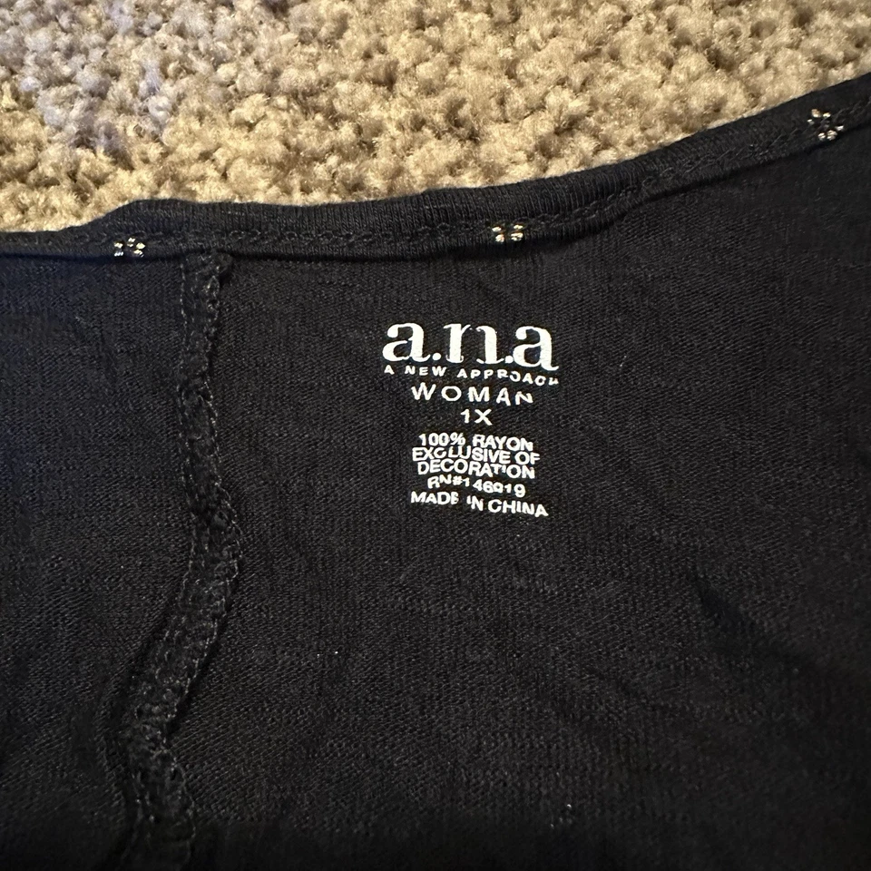 Women’s Cover Up Swim Dress. A.N.A. 1X Black With Gold Design Lace Fringe Hem - Image 3 of 3