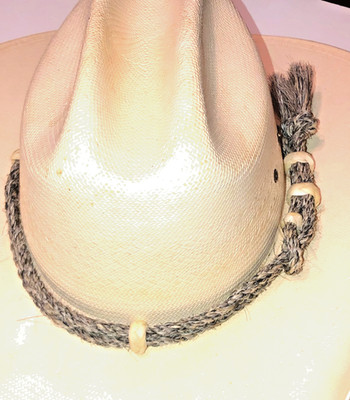 Hat Band Double Loop, Horsehair w/Rawhide Knots Naturally Rough