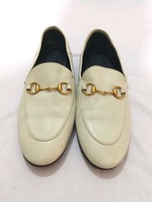GUCCI BRIXTON WHITE LEATHER HORSEBIT FLAT LOAFERS SIZE, EU39, US8.5,