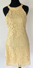 LULUS Embroidered Lace Halter Mini Dress Butter Yellow L Feminine Twee Girlhood