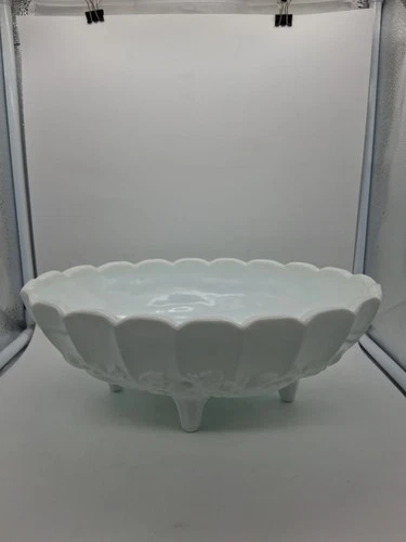 Vintage Indiana Milk Glass Grape Pattern Large Fruit Bowl 12 in.