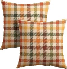Set of 2 Fall Plaid 22x22 Inch Pillow Covers - Stylish Thanksgiving Decor