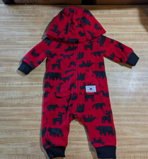 Carter's Baby Boy Size 3 Mnths Polyester Fleece Lined Hooded Red Moose Snowsuit