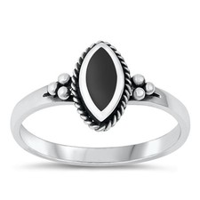 Marquise Black Onyx Unique Bali Ring New .925 Sterling Silver Band Sizes 5-10