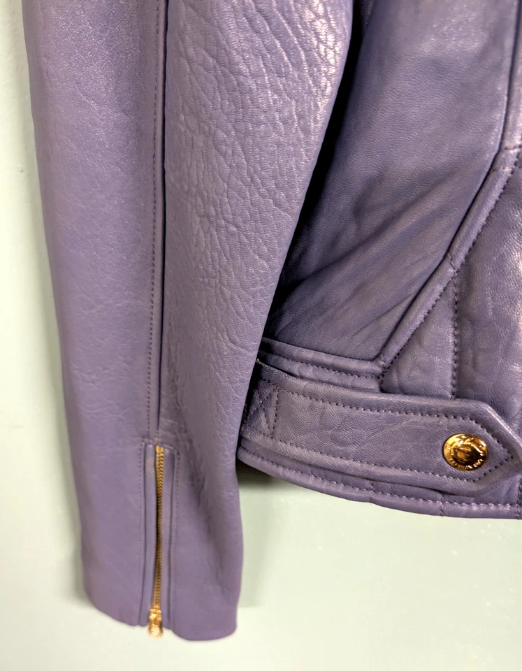 Chaqueta de moto de cuero real púrpura lila Juicy Couture talla L Foto 3 de 4