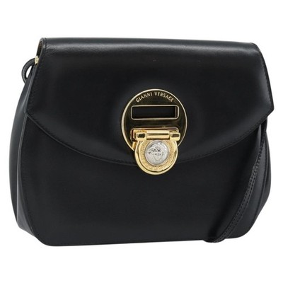 Gianni Versace Shoulder Bag Leather Black Gold Auth BA13310A