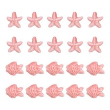 20 Pcs Fish Starfish Porcelain Beads, 8 mm Ceramic Handmade Beads, Pink