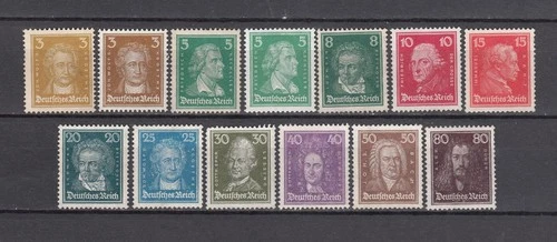 Germany 1926 Famous Germans Mi 385-397, Sc 351-362 MNH OG High Values Signed